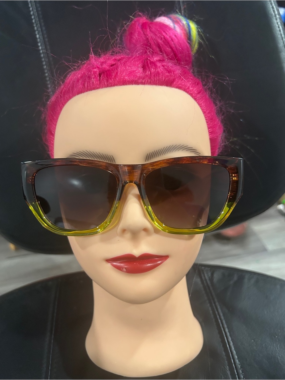 Women's Two-Tone Brown and Yellow Gradient Square Sunglasses